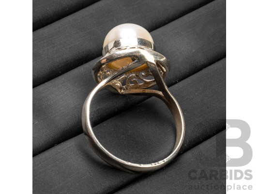 925 Sterling Silver & Cultured Pearl Dress Ring - Size P.5