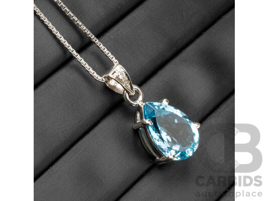 925 Sterling Silver Topaz & Diamond Necklace & Pendant