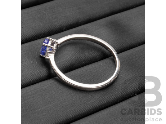 925 Sterling Silver Tanzanite & Diamond Trilogy Ring - Size M.5
