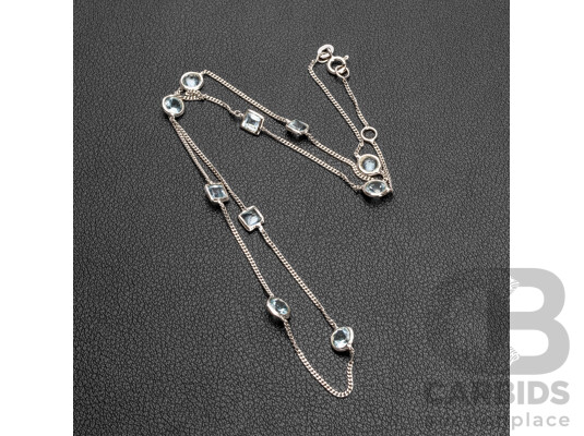 925 Sterling Silver Multi Stone Sky Blue Topaz Necklace. Length - 45.5cms