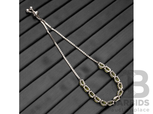 925 Sterling Silver Multi Stone Peridot Adjustable Size Half Tennis Style Bracelet - 6.91gms