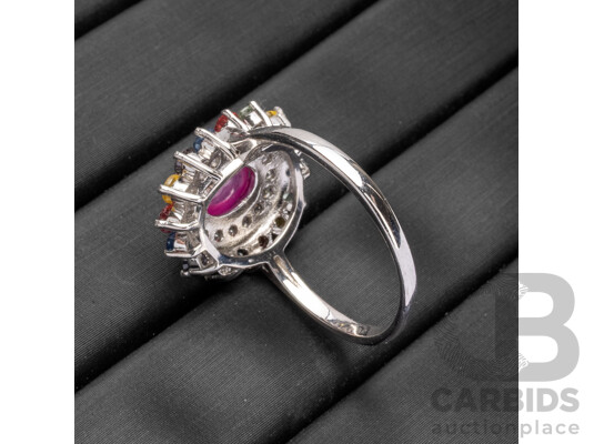 925 Sterling Silver, Star Ruby, Sapphires & Topaz Dress Ring - Size P