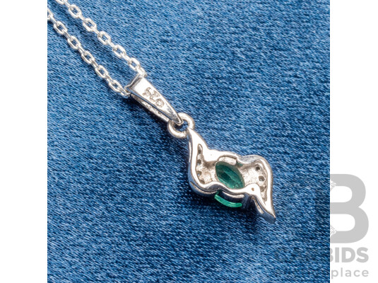 925 Sterling Silver, Emerald & Diamond Necklace, Length - 45.5cms