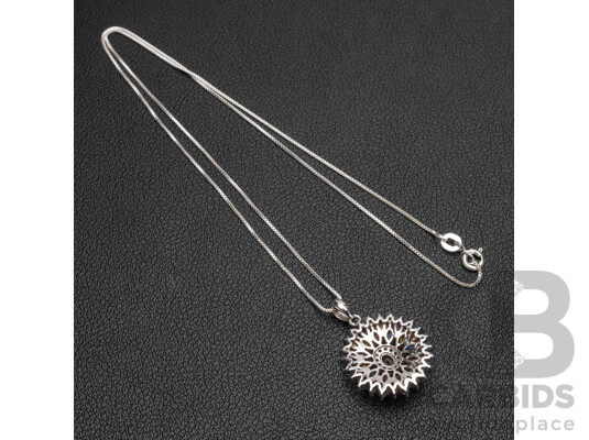 925 Sterling Silver Fine Necklace & Multi Coloured Sapphire & White Topaz Pendant - 4.9gms