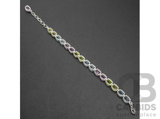 925 Sterling Silver Peridot, Amethyst & Topaz Tennis Bracelet