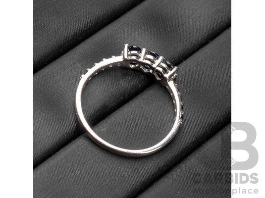 925 Sterling Silver & Sapphires Dress Ring - Size N.5