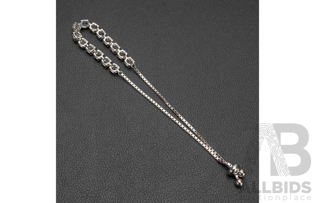 925 Sterling Silver & Aquamarine Half Tennis Bracelet with Adjustable Sizing