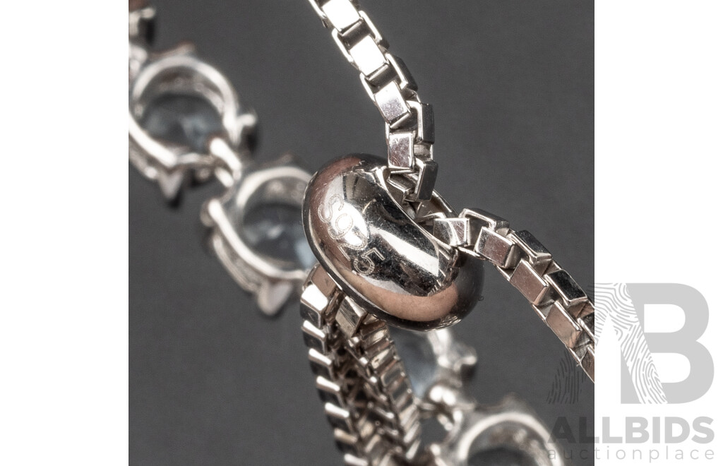 925 Sterling Silver & Aquamarine Half Tennis Bracelet with Adjustable Sizing