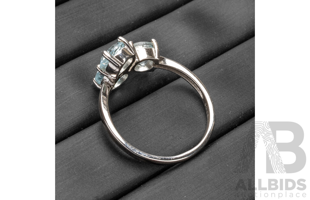 925 Sterling Silver & Aquamarine Trilogy Dress Ring - Size P