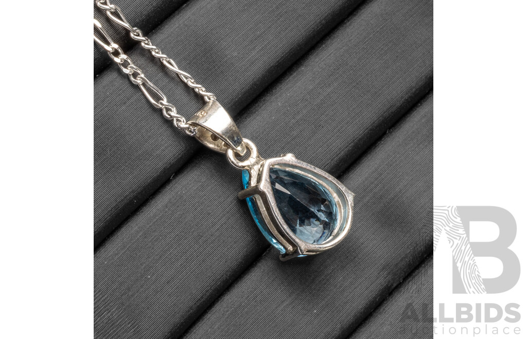 925 Sterling Silver, Topaz & Diamond Necklace, Length - 45.5cms