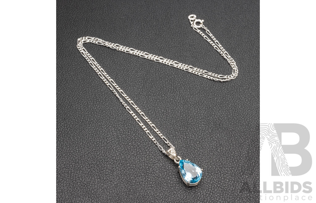 925 Sterling Silver, Topaz & Diamond Necklace, Length - 45.5cms
