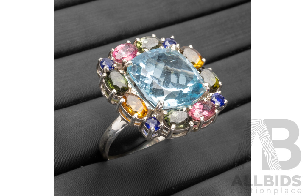 925 Sterling Silver Multi Stone Fancy Dress Ring - Size Q.5