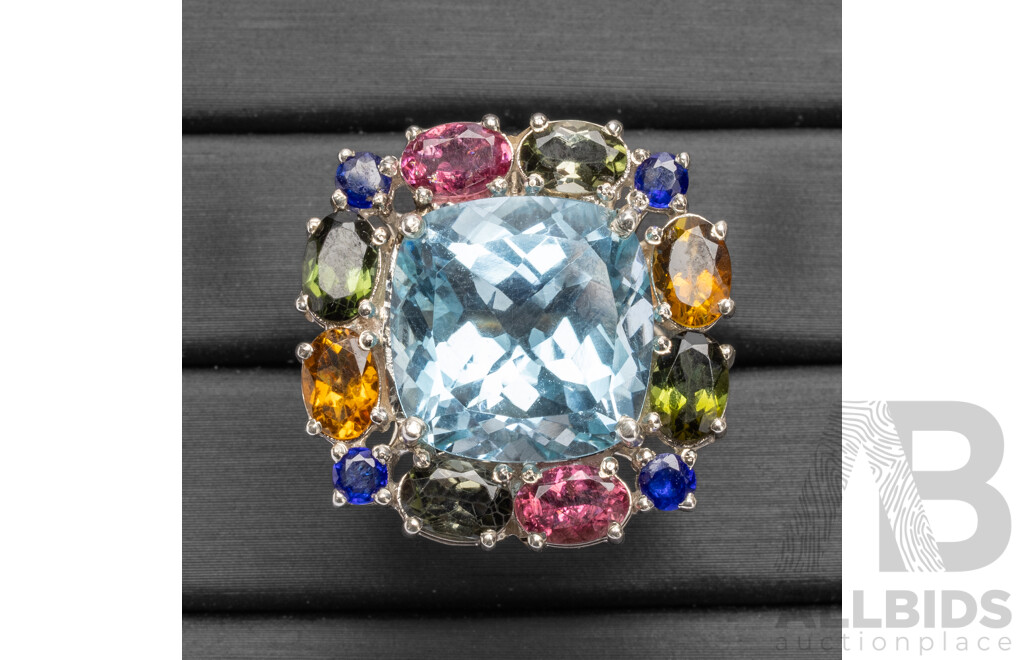 925 Sterling Silver Multi Stone Fancy Dress Ring - Size Q.5
