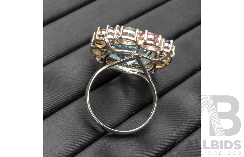 925 Sterling Silver Multi Stone Fancy Dress Ring - Size Q.5
