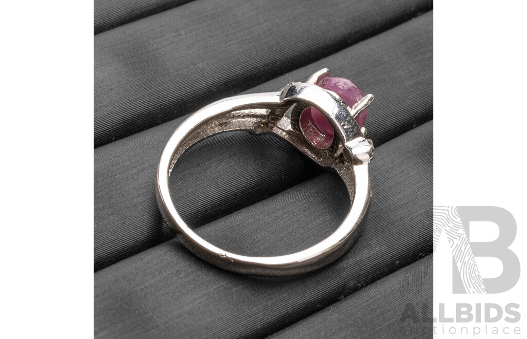 925 Sterling Silver Ruby & Diamond Ring - Size O