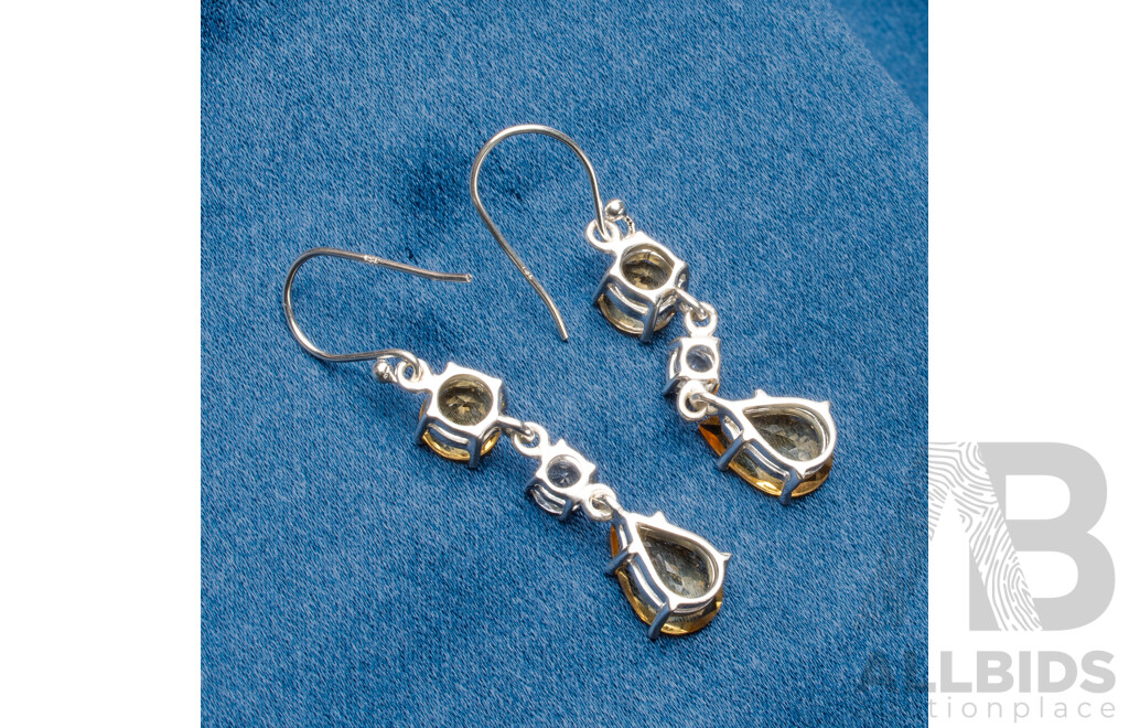 925 Sterling Silver Citrine & Topaz Drop Earrings - 5.78gms