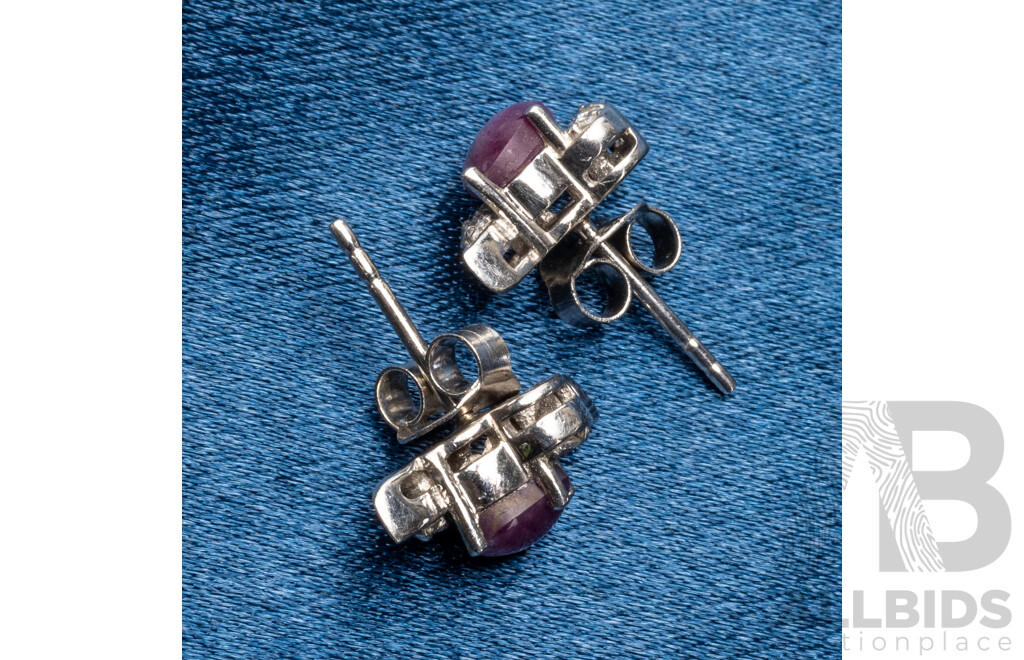 925 Sterling Silver Ruby & Diamond Stud Earrings - 2.67gms