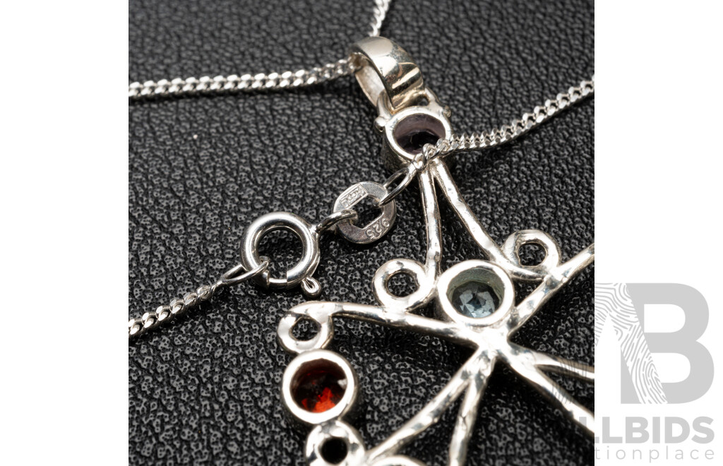 925 Sterling Silver Multi Gemstone Chakra Necklace. Length - 46cms