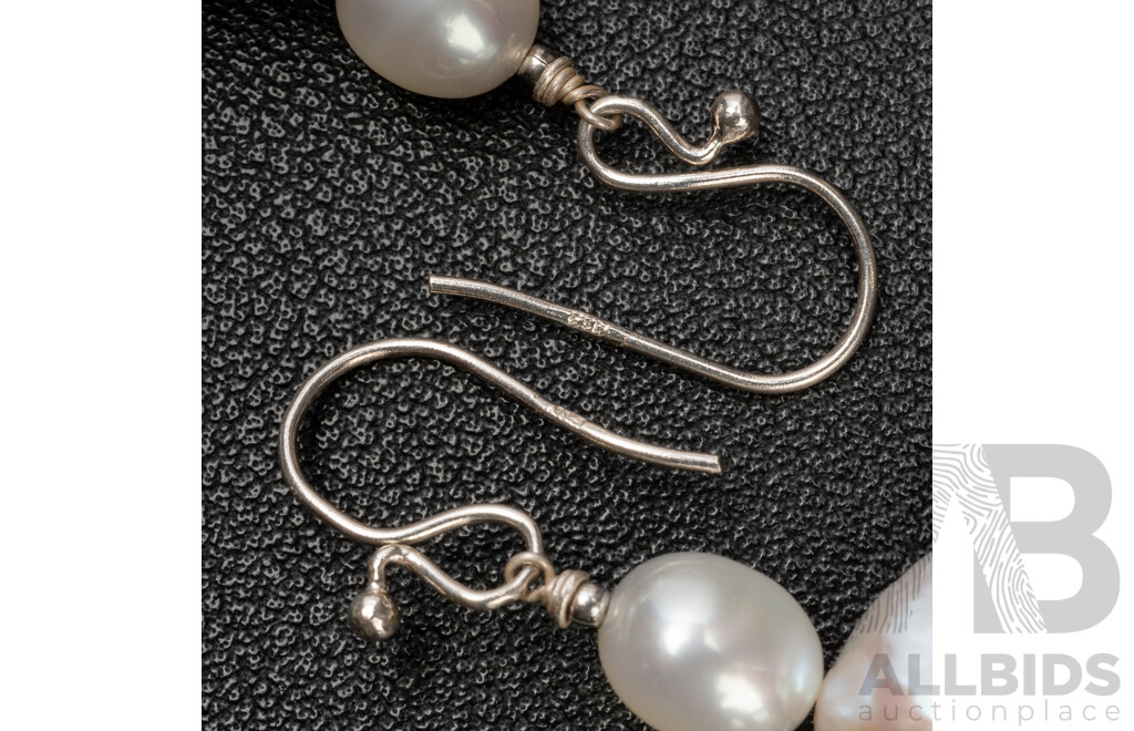 925 Sterling Silver & Cultured Pearl Drop Earrings - 10.29gms