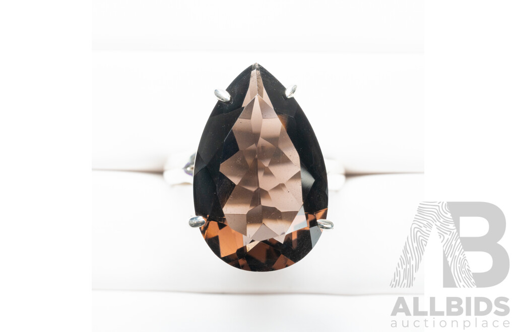 925 Sterling Silver & Smoky Quartz Cocktail Ring - Size Q