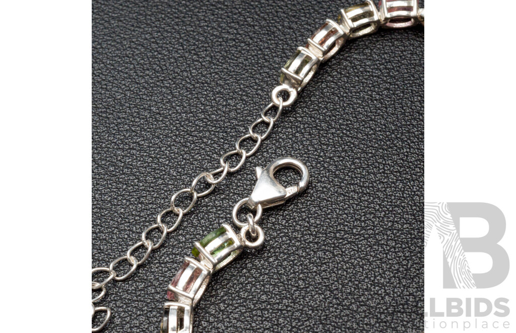 925 Sterling Silver Multi Colour Tourmaline Tennis Bracelet. Length - 20.5cms