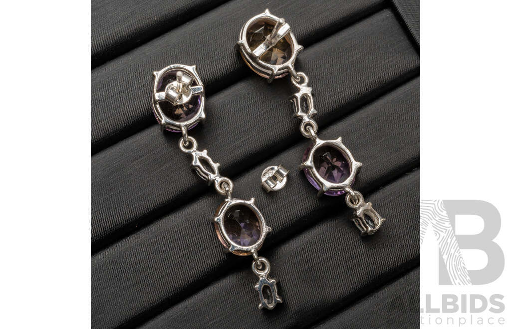 925 Sterling Silver, Ametrine & Topaz Drop Earrings - 7.58gms