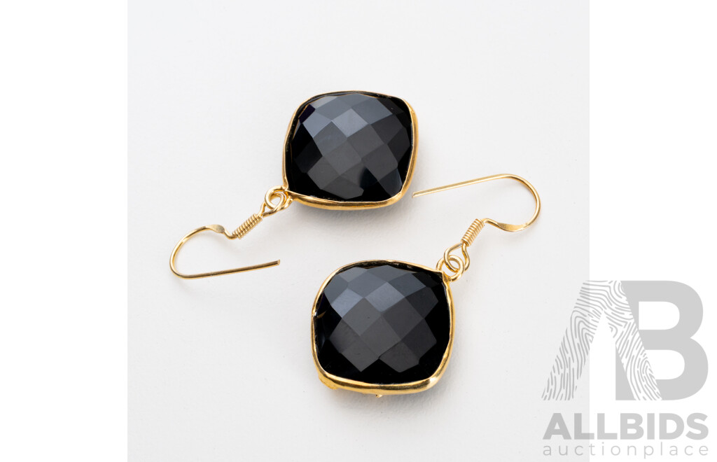 925 Sterling Silver Gold Plated Floral Inspired Onyx Earrings - 8.31gms
