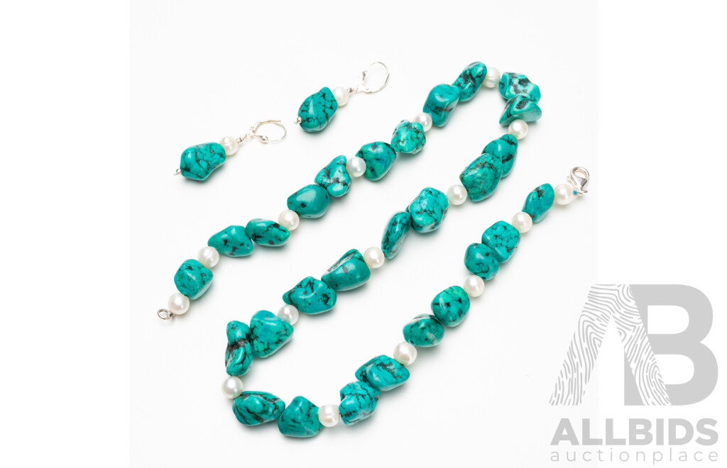 Howlite & Cultured Pearl Necklace & Earrings Set