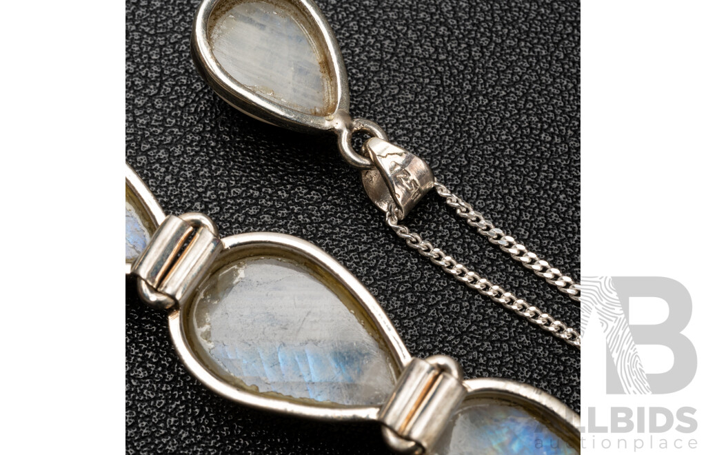 925 Sterling Silver & Rainbow Moonstone Bracelet & Necklace/Pendant Set