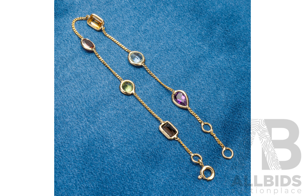Gold Plated 925 Sterling Silver & Natural Multi Gemstone Bracelet - 18cms