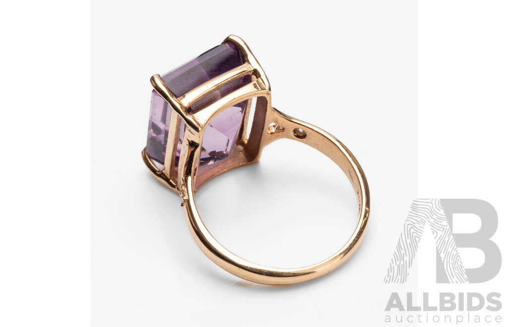 Rose Gold Plated 925 Sterling Silver Amethyst & Diamond Cocktail Ring - Size P.5