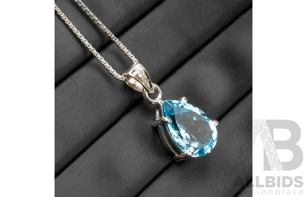 925 Sterling Silver Topaz & Diamond Necklace & Pendant