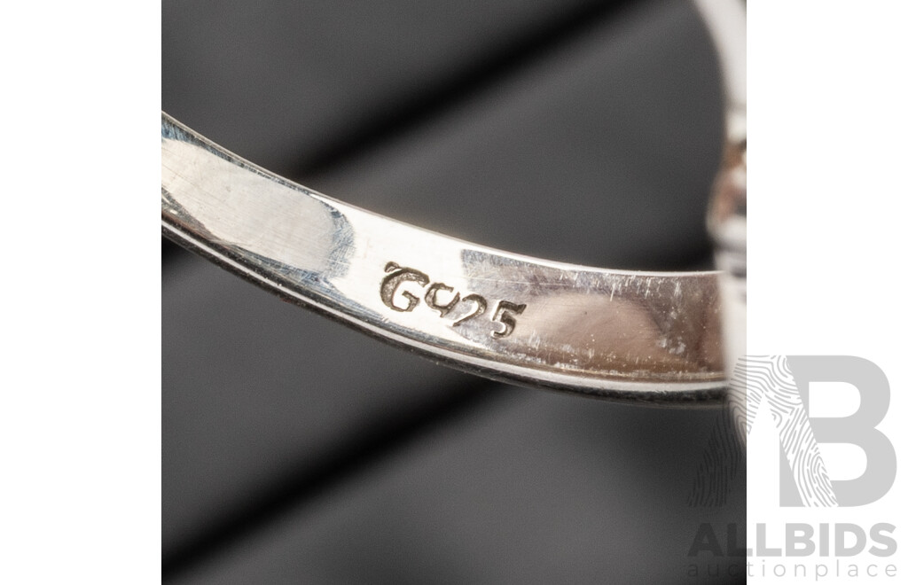 925 Sterling Silver, Natural Topaz & Diamonds Cocktail Ring - Size Q