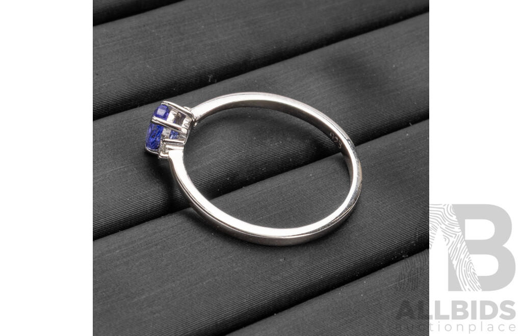 925 Sterling Silver Tanzanite & Diamond Trilogy Ring - Size M.5