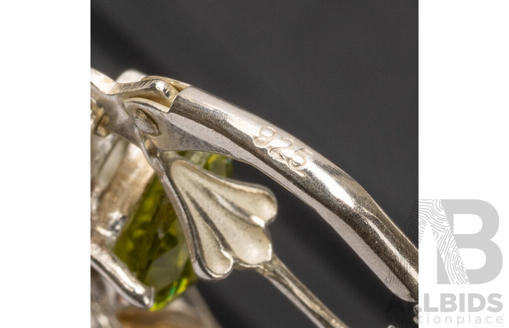 925 Sterling Silver Peridot & Citrine Drop Earrings - 4.26gms