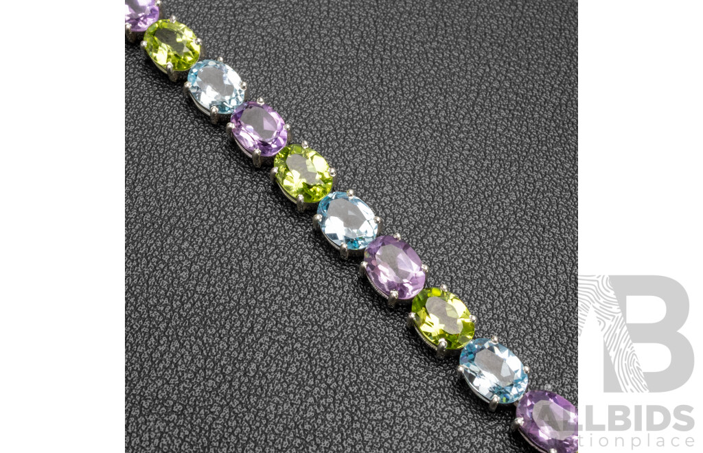 925 Sterling Silver Multi Coloured Gemstone Tennis Bracelet, Length - 20cms