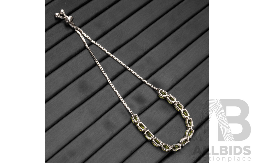925 Sterling Silver Multi Stone Peridot Adjustable Size Half Tennis Style Bracelet - 6.91gms