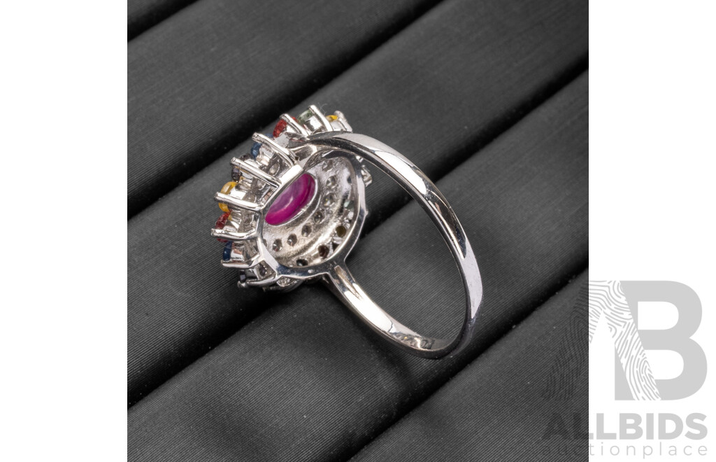 925 Sterling Silver, Star Ruby, Sapphires & Topaz Dress Ring - Size P