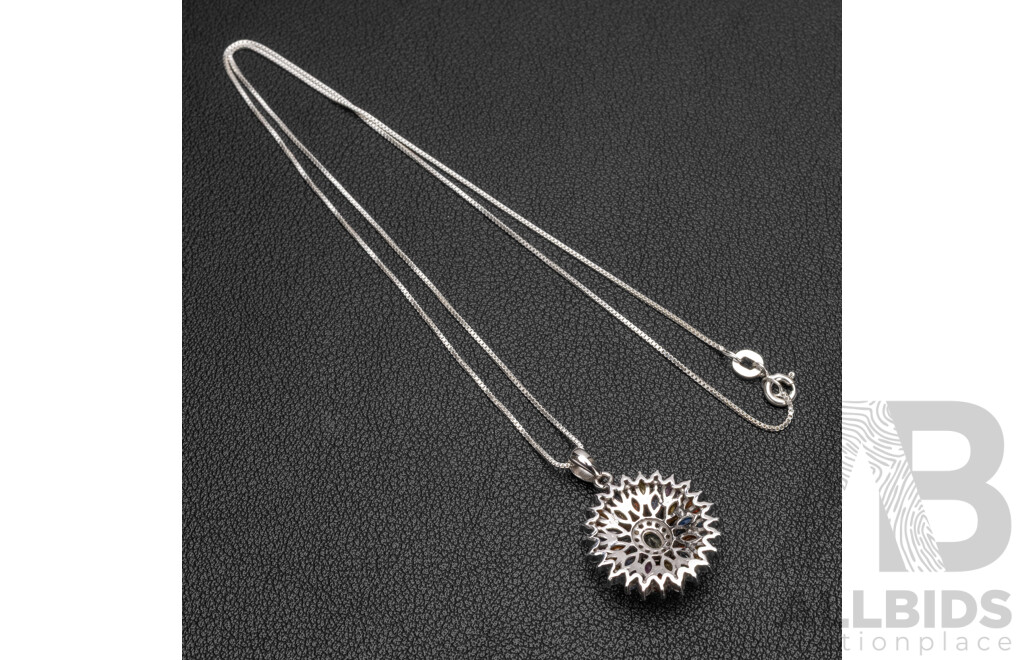 925 Sterling Silver Fine Necklace & Multi Coloured Sapphire & White Topaz Pendant - 4.9gms