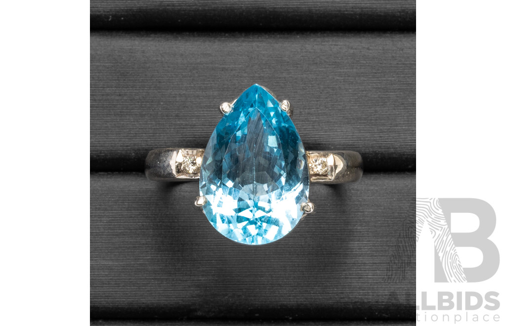 925 Sterling Silver, Topaz & Diamond Ring - Size O.5