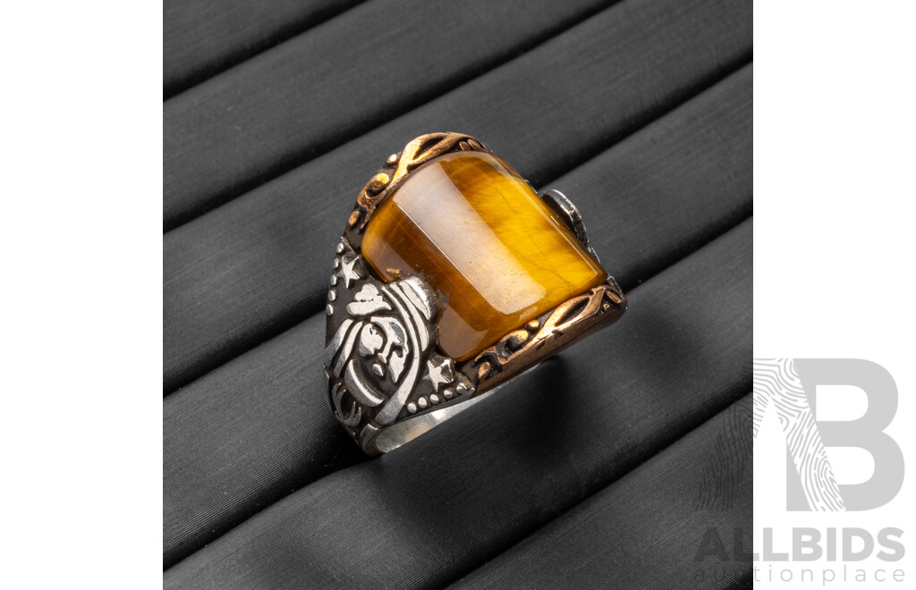 925 Sterling Silver & Bronze Tigers Eye Turkish Emperor Ring - Size X