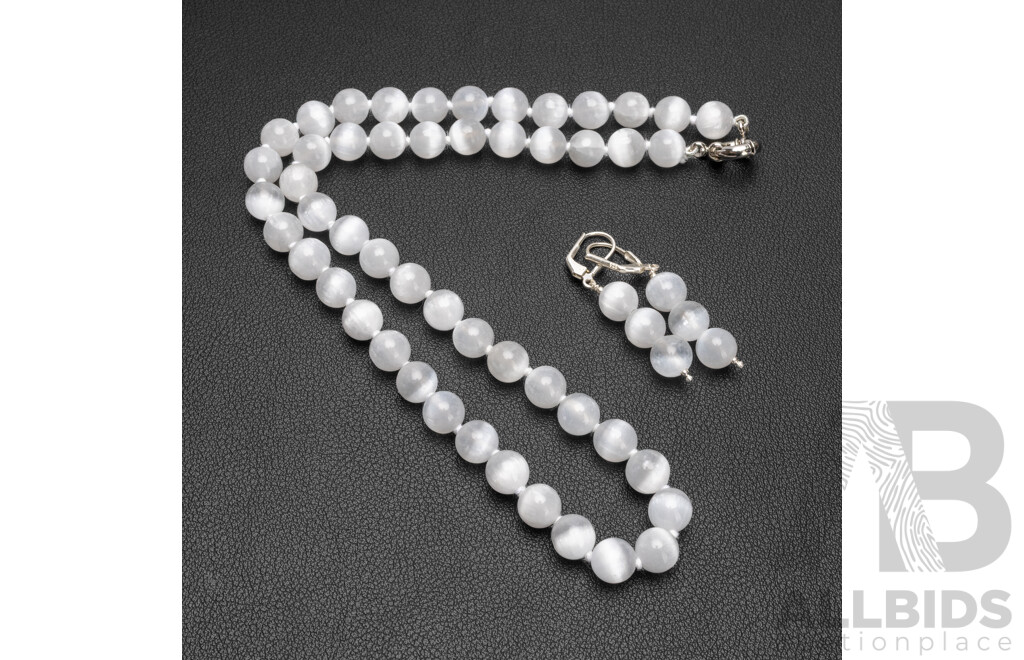 Selenite Bead Necklace & Earrings Set