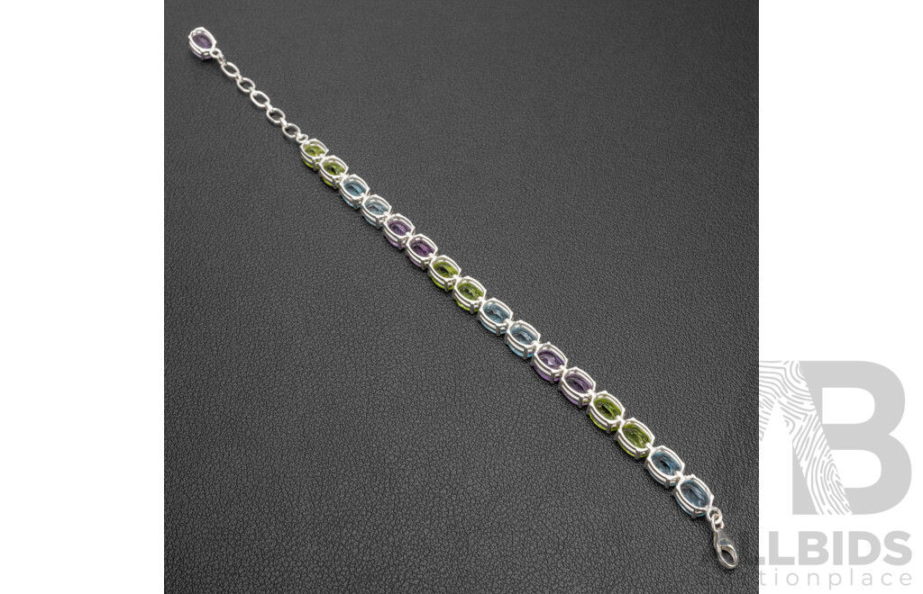 925 Sterling Silver Peridot, Amethyst & Topaz Tennis Bracelet