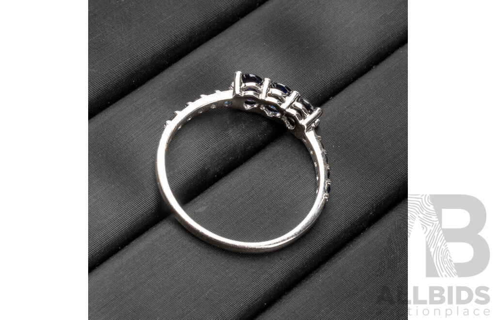 925 Sterling Silver & Sapphires Dress Ring - Size N.5