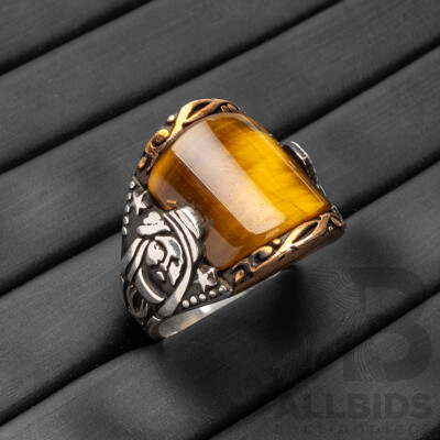 925 Sterling Silver & Bronze Tigers Eye Turkish Emperor Ring - Size X