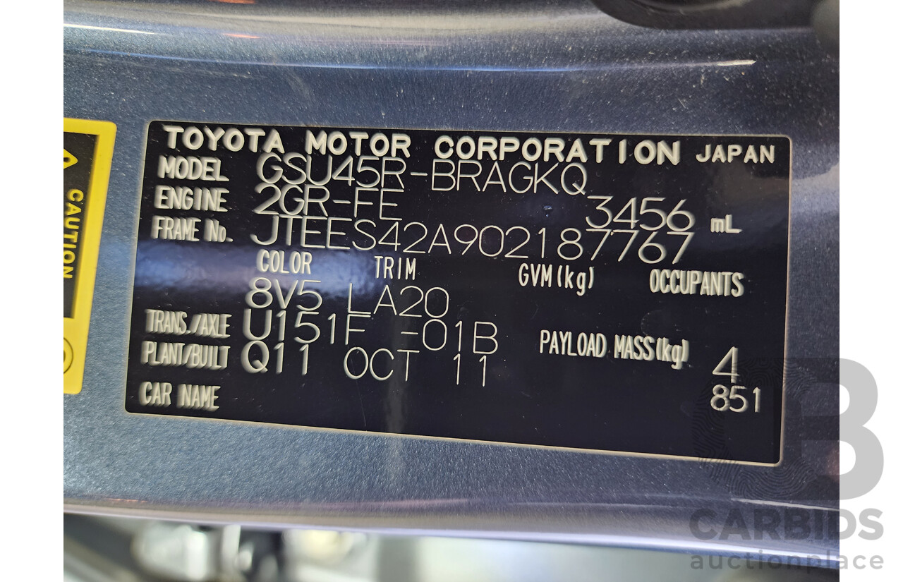 11/2011 Toyota Kluger Grande (4x4) GSU45R MY11 UPGRADE 4d Wagon Blue 3.5L