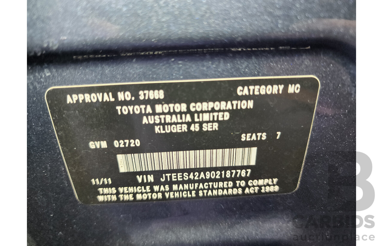 11/2011 Toyota Kluger Grande (4x4) GSU45R MY11 UPGRADE 4d Wagon Blue 3.5L
