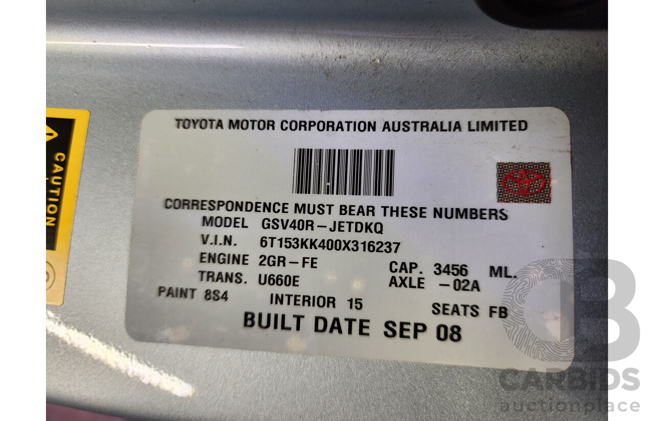 09/2008 Toyota Aurion AT-X GSV40R 4d Sedan Blue 3.5L