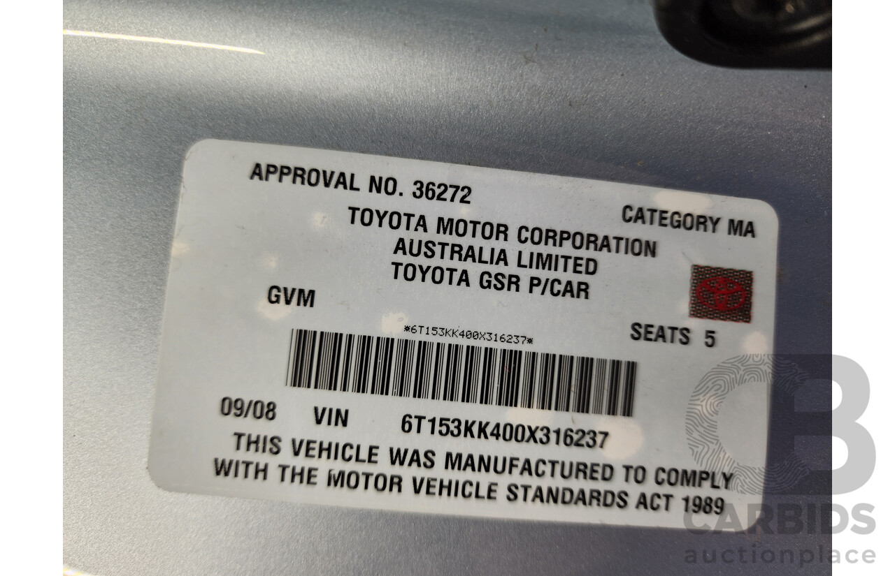 09/2008 Toyota Aurion AT-X GSV40R 4d Sedan Blue 3.5L