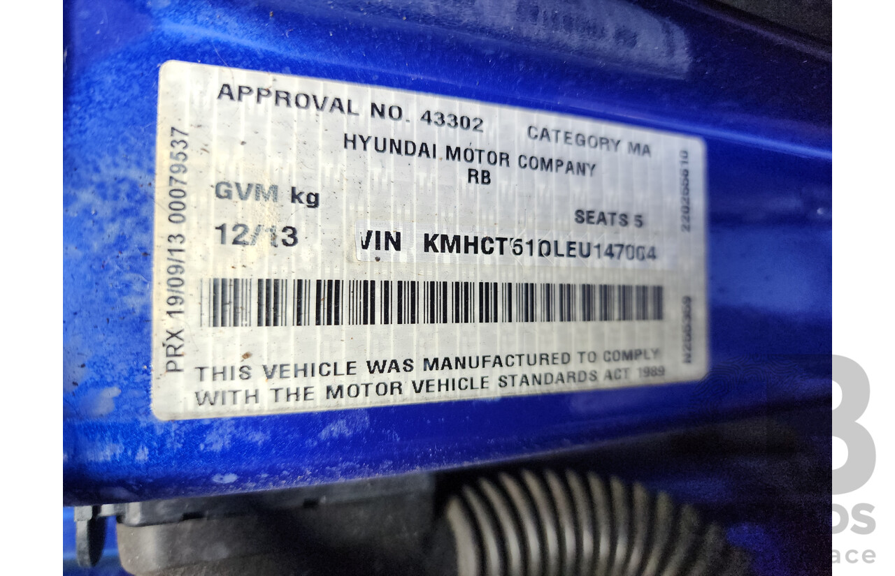 12/2013 Hyundai Accent Active RB2 5d Hatchback Blue 1.6L